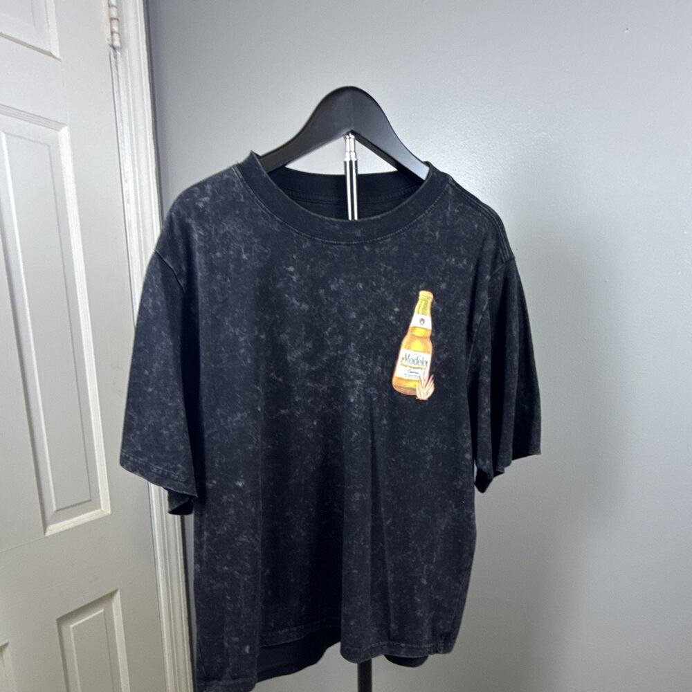 Modelo Cerveza Breweriana Beer Graphic T-Shirt Black Acid Wash Size M